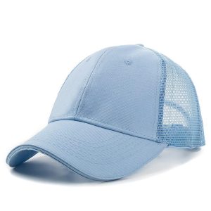Wholesale High Quality Plain Cotton Panel Trucker Cap One Color | Skye Blue