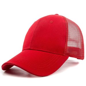 Wholesale High Quality Plain Cotton Panel Trucker Cap One Color | Red