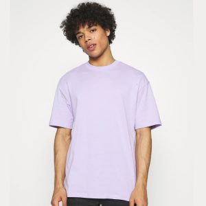 Wholesale Premium Oversized Plain Tee Shirt with Mock Neck | Lilac