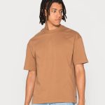 Wholesale Premium Oversized Plain Tee Shirt with Mock Neck | Brown