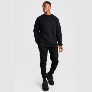 Plain High Quality Sweatshirt & Jogger Pair on Wholesale | Black