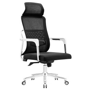 Black & White mesh chair with head rest and metal back support